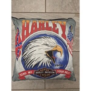 In BAG Vintage Harley Davidson Eagle Pillow 18x15 1903 USA Sealed Man Cave